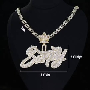 New <b>Iced</b> <b>Out</b> Bling Letters VVS Moissanite Diamond Pendant Necklaces Silver Plated <b>Chain</b> Men's Hip Hop Jewelry - Product Image 2