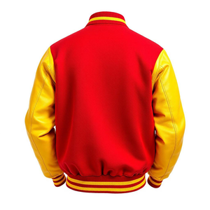 Chaqueta Universitaria Personalizada de Lana Roja y Amarilla |   Mangas de Lana Premium |   Chaqueta Deportiva de Invierno con Calefacción y Protección Contra el Viento, Estilo Béisbol - Product Image 6