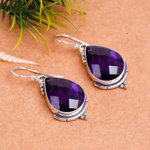 Nikhil Gems NG-033 Natural Pear Amethyst Drop <b>Earrings</b> Sterling Silver 925 Handmade Jewelry Trendy Third Party Certified - Product Image 6