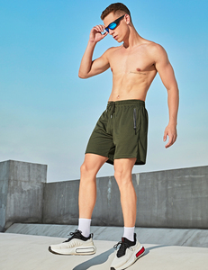 Pantalones Cortos Deportivos de Secado Rápido para Hombre, Color Sólido, Spandex, Cintura Media, Cierre con Cordón, Bolsillos con Cremallera, Logotipo Frontal, Ropa Casual, Negro - Product Image 2