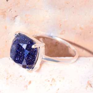 Anillo Grande de Piedra Arenisca Azul, Plata de Ley 925, Chapado en Oro Amarillo, Joyería con Gema Audaz, Anillo de Moda Único - Product Image 5