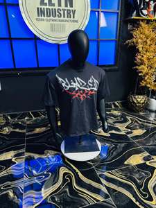เสื้อยืดแขนสั้นผู้ชายสไตล์สตรีทแบบถักลายพิมพ์ - Product Image 4