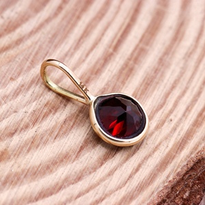 Natural Red Garnet 14K <b>Solid</b> <b>Gold</b> Bezel Solitaire Pendant | Dainty Gemstone <b>Charm</b> Fine Jewelry Gift for Women - Product Image 1