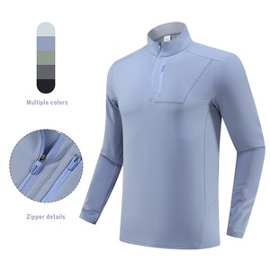 เสื้อเชิ้ตผู้ชายสีเทา แขนยาว คอตั้ง ซิป ¼  ผ้าโพลีเอสเตอร์ ระบายความชื้น ทรงปกติ สีพื้น ใส่ได้ทุกฤดู - Product Image 5