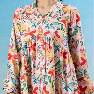 Robe de soirée mi-longue pour femme en mousseline de soie, col en V, à fleurs, manches longues, élégante, mode urbaine - Product Image 1