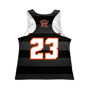 SINEWY SPORTS Maillots de lacrosse pour femmes avec logo frontal, rayures noires, impression par sublimation, tissu respirant en Spandex/Nylon 220g - Product Image 2