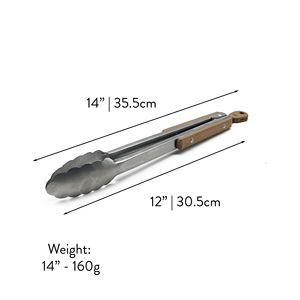 Pinzas para alimentos de acero inoxidable de 12 y 14 pulgadas, pinzas para cocinar con agarre de madera resistente al calor, pinza para barbacoa y bistec - Product Image 6