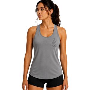 Gray Women Racerback Tank Top Minimal <b>Leaf</b> Print Sleeveless Gym Yoga Fitness Workout Moisture Wicking Activewear Custom ODM - Product Image 1