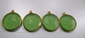 Conectores de Bisel Facetados con Forma de Moneda Redonda de Calcedonia Verde - Product Image 2