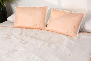 Free Shipping Luxury Hotel Linen Euro Shams 26''x26'' Pack 2 Solid Color Natural Flax Decorative Rectangle <b>Throw</b> Embroidered - Product Image 3