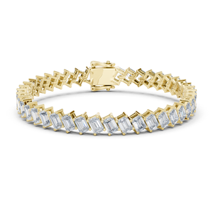 Emerald Cut Lab Grown Diamond Tennis <b>Bracelet</b> Prong Set DEF VVS 14K Yellow Gold Classic Bridal Wedding Fine Jewelry for Women - Product Image 4
