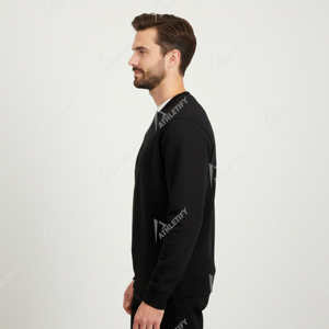 Sudadera Unisex de Cuello Redondo, Estilo Holgado, Felpa Francesa, Color Verde Sólido, Informal, Otoñal, Tejida, Manga Larga, Corte Regular - Product Image 3
