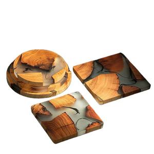 Posavasos de madera de ciprés Gloway Tea Pallet Cliff, con aislamiento térmico de resina epoxi, para café. - Product Image 1