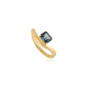 Venta al por mayor, pedido a granel: Anillo de banda curva de zafiro azul 100% auténtico para mujer, apilable, de oro amarillo macizo de 14K, joyería para uso diario. - Product Image 3
