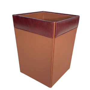 Mocha Leather Square Waste Basket <b>Office</b> Leather Waste <b>Bin</b> Rectangular Leather Waste <b>Bin</b> Open Top Simple Style - Product Image 1