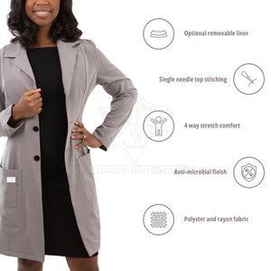 Bata de laboratorio Smart Fit con diseño de bolsillo lateral, mangas largas, cierre frontal y tela suave para uso diario en el trabajo en equipo. - Product Image 3