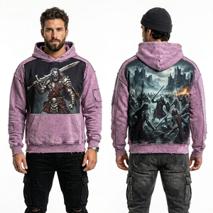 เสื้อฮู้ดลายกราฟิกวิวทิวทัศน์สีเขียวป่าแบบวินเทจทรงโอเวอร์ไซส์ลายซอมบี้ในซากปรักหักพังของสุสาน ผลิตโดยผู้ผลิตเสื้อสตรีทแวร์ - Product Image 4