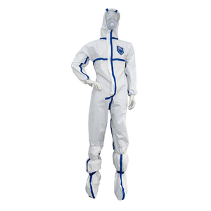 Combinaison de travail unisexe en polyester blanc avec bordure bleue, tenue de protection anti-poussière - Product Image 3