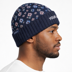 Bonnet d'hiver unisexe en tricot épais et chaud avec revers, motif nordique, personnalisable avec logo, style streetwear, marque privée - Product Image 4