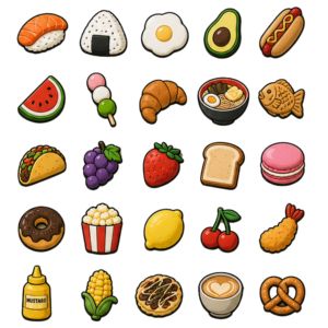 Juego de Iconos de Comida Estilo Dibujos Animados 3D, Parches Personalizados de PVC/Goma Ecológicos y Duraderos con Forma de Corazón y Flor, para Coser en Ropa, Bolsos y Zapatos - Product Image 2