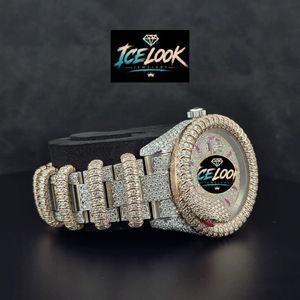 Montre mécanique Ice Cubed avec bracelet en cristal, plaqué rhodium, bijou unisexe, cadeau - Product Image 3