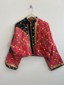 Kantha Vintage Reversible Handmade Spandex/Cotton <b>Jacket</b> with Patchwork Design and Horn Buttons for <b>Women</b> Winter Wear - Product Image 3