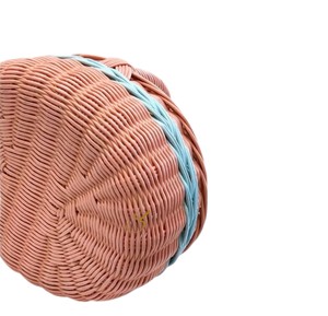 Wholesale Rattan Picnic <b>Basket</b> Pink Oval Shaped Handwoven <b>Wicker</b> <b>Storage</b> Hamper Light Blue Braided Band Outdoor Gathering Fruit - Product Image 3