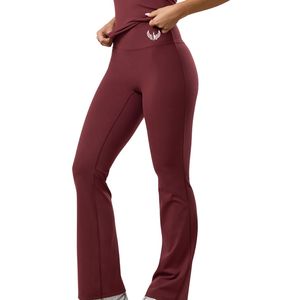 Women's Burgundy <b>Flared</b> Yoga <b>Legging</b> High Rise Stretch Workout Pants Sculpting Fitness Gymwear Activewear Apparel - Product Image 1