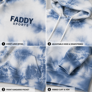 Sweat à capuche unisexe personnalisé en coton épais bleu et blanc tie-dye, effet délavé, style streetwear, en molleton, vente en gros - Product Image 6