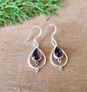 Nikhil Gems Designer Amethyst <b>Earrings</b> 925 Sterling Silver Platinum Plated Handmade Peace Design Dangle Drop Gemstone Jewelry - Product Image 5