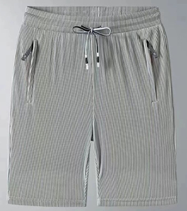 Men's Striped Polyester Bermuda Shorts With Drawstring Waist And Side Pockets Casual Mid Rise Design Quick Dry Knitted Fabric - Product Image 6