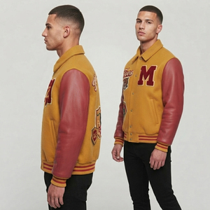 Veste universitaire en laine pour homme avec manches en cuir, patch brodé, col rabattu, vestes universitaires d'hiver pour femmes - Product Image 3