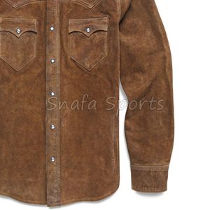 Nuevas Camisas de Cuero Genuino para Hombre, Moda Premium, Venta al Por Mayor, Camisa de Cuero de Gamuza Auténtica, Diseño Transpirable Personalizable - Product Image 5