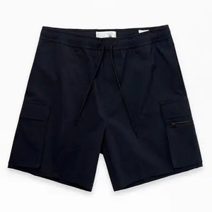 Men's Solid <b>Black</b> Color Geometric Pattern <b>Cargo</b> <b>Shorts</b> Mid Elastic Waist Quick Dry 340g Casual Style with Pockets - Product Image 3