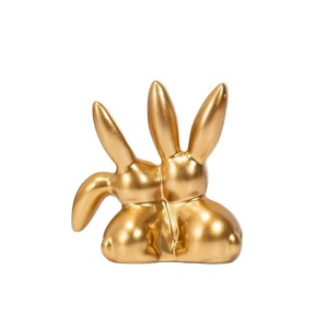 Cute <b>Rabbits</b> Sculpture Table Decorative Item Metal Aluminium Animal Object Tabletop Sculpture for Business <b>Gift</b> - Product Image 1