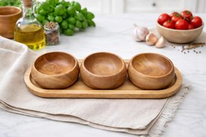 Plateau de service en bois d'acacia de qualité supérieure avec bols assortis, ensemble de service alimentaire pour la maison et le bureau - Product Image 4