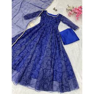 Costume Anarkali en soie organza imprimé numérique taille XS avec bas et Dupatta - Product Image 1