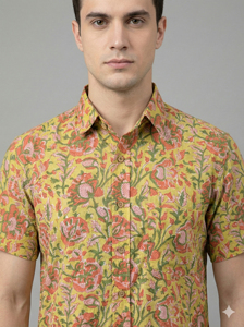 Chemise décontractée à manches courtes pour homme, imprimé floral, col rabattu, tissu popeline 100% coton, séchage rapide et écologique, vêtements d'été - Product Image 5