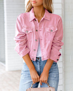 Women's Winter Casual <b>Denim</b> Blouson Coat Short Length Pullover Closure Non-Stretch <b>Lightweight</b> Yellow White Loose Fit Outerwear - Product Image 5