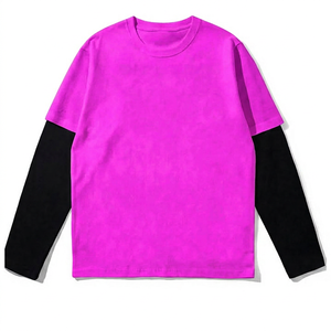 เสื้อยืดคอกลมแขนยาวแบบยูนิเซ็กซ์ สีแดงดำตัดกัน ผ้าฝ้าย 100% ย้อมสีพื้น แขนยาวเต็มตัว ทรงปกติ สำหรับผู้ใหญ่ - Product Image 2