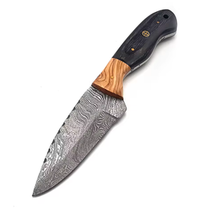 Couteau de chasse OEM en acier Damas de haute qualité, personnalisable, à pointe tombante, droit, multifonctionnel pour usage extérieur, vente en gros - Product Image 1