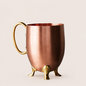Luxury Handcrafted <b>Footed</b> Moscow Mule <b>Mug</b> Pure Solid Copper with Antique Finish and Brass Handle Premium Vintage Cocktail Cup - Product Image 2