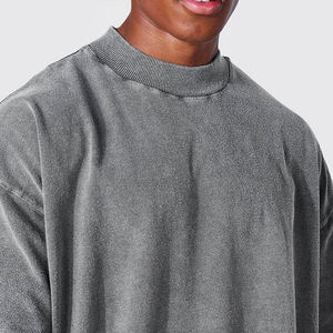 T-shirt décontracté gris en coton délavé pour homme, coupe oversize, tricoté, couleur unie, idéal pour l'été - Product Image 3