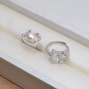 DIY Set of S925 Silver KITTY <b>Cat</b> Earrings Pendant and Open <b>Ring</b> with Pearls Trendy Fine Jewelry Accessories 1343 - Product Image 3