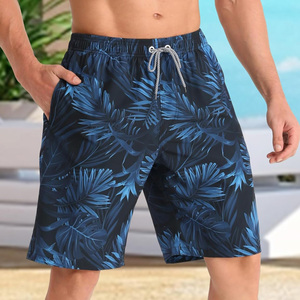 Shorts de bain pour hommes à séchage rapide, anti-UV, respirants, imprimé floral, cordon de serrage à la taille, shorts de plage, motif tropical bleu - Product Image 4