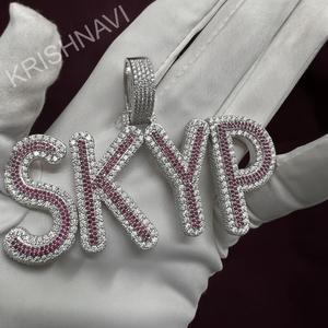 Premium VVS Moissanite Ruby Diamond SKYP <b>Name</b> Fully Iced Out <b>Custom</b> Pendant Personalized Hip Hop Jewelry <b>Necklace</b> Gift For Men - Product Image 3