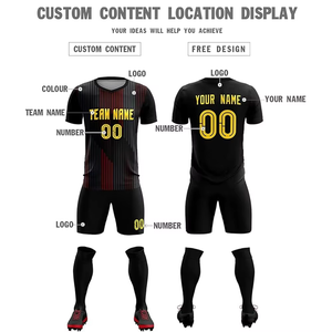 Maillot de football personnalisé sublimé pour homme, col en V, manches courtes, noir avec nom et numéro d'équipe jaunes, tenue athlétique toutes saisons - Product Image 2