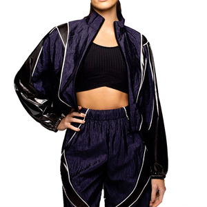 Custom Women Navy <b>Lightweight</b> Windbreaker Track 2-piece Set and Pants OEM ODM Reflective Trim Sportswear Casual <b>Jacket</b> for men - Product Image 4