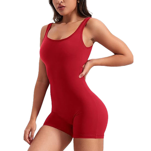 High Neck Cutout Yoga Jumpsuit Women Breathable Nylon Spandex Blend One Piece Bodysuit Sleeveless <b>Shorts</b> Shoulder Window Detail - Product Image 2