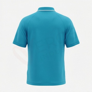 Polo à manches courtes turquoise pour homme avec fermeture éclair, tricoté, séchage rapide, design uni, coupe classique - Product Image 2